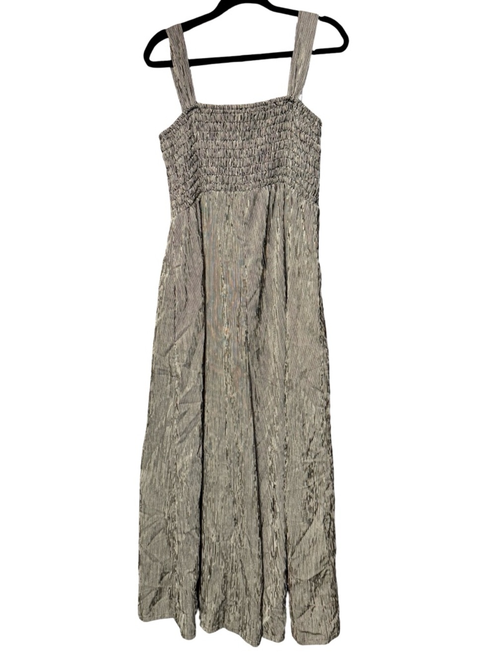 Easel Black and White Pinstripe Smocked Wide Leg Boho Jumpsuit Large - Picture 6 of 9